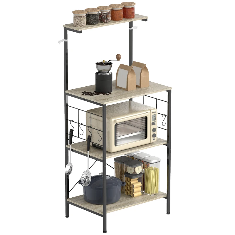 HOMCOM Scaffale Cucina a 4 Livelli con Pannelli a Rete e 8 Ganci Stile Industriale, 60x42x134.5 cm, Rovere