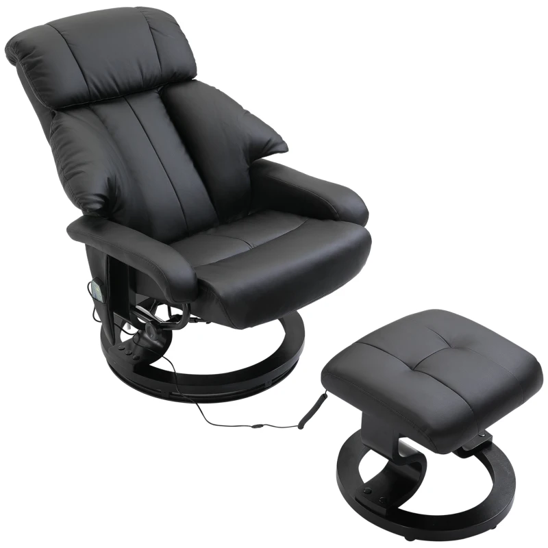 HOMCOM Fauteuil de Massage avec Repose-Pieds, 10 Points de Vibration, Dossier Inclinable à 145°, Noir