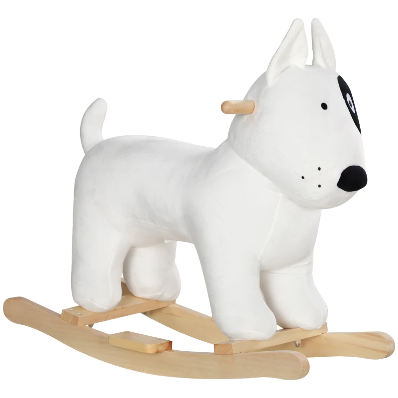 AIYAPLAY Schaukelpferd in Hundeform mit Soundfunktion, aus Holz und Metall, mit Plüschbezug, 2-4 Jahre, Weiß