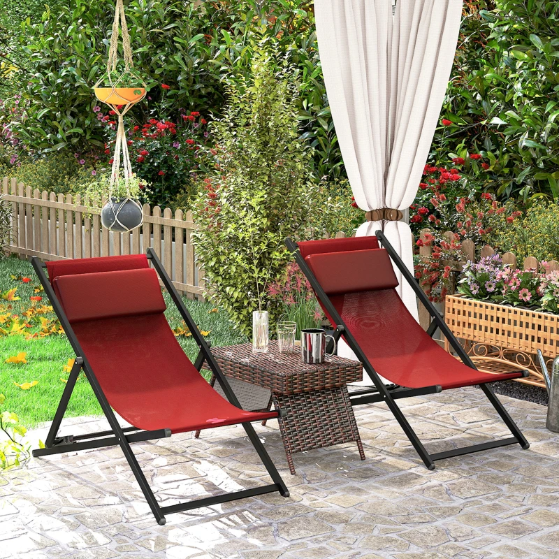 Outsunny Ensemble de 2 Chaises Longues de Jardin, Pliantes et Inclinables, en Aluminium, 96,5x58x91,5 cm, Rouge