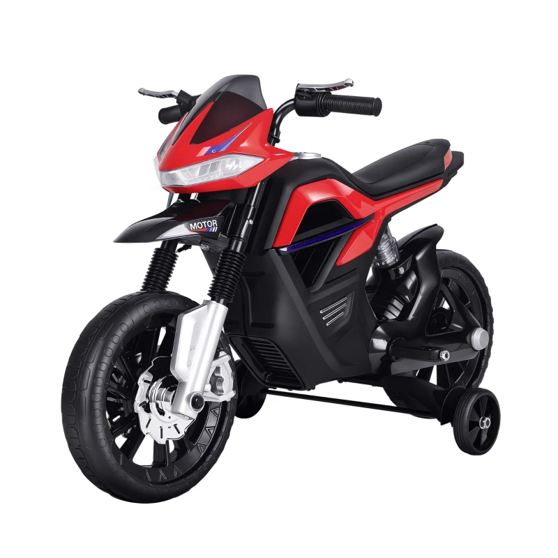 HOMCOM Moto Eléctrica Infantil Moto de Juguete Niños +3 Años Batería 6V con Luces y Música 105x52,3x62,3cm Rojo
