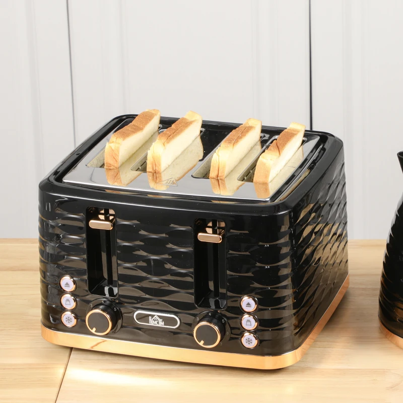 HOMCOM 4-Sleuven-Toaster, golfdesign, meerdere functies, kruimellade, Zwart