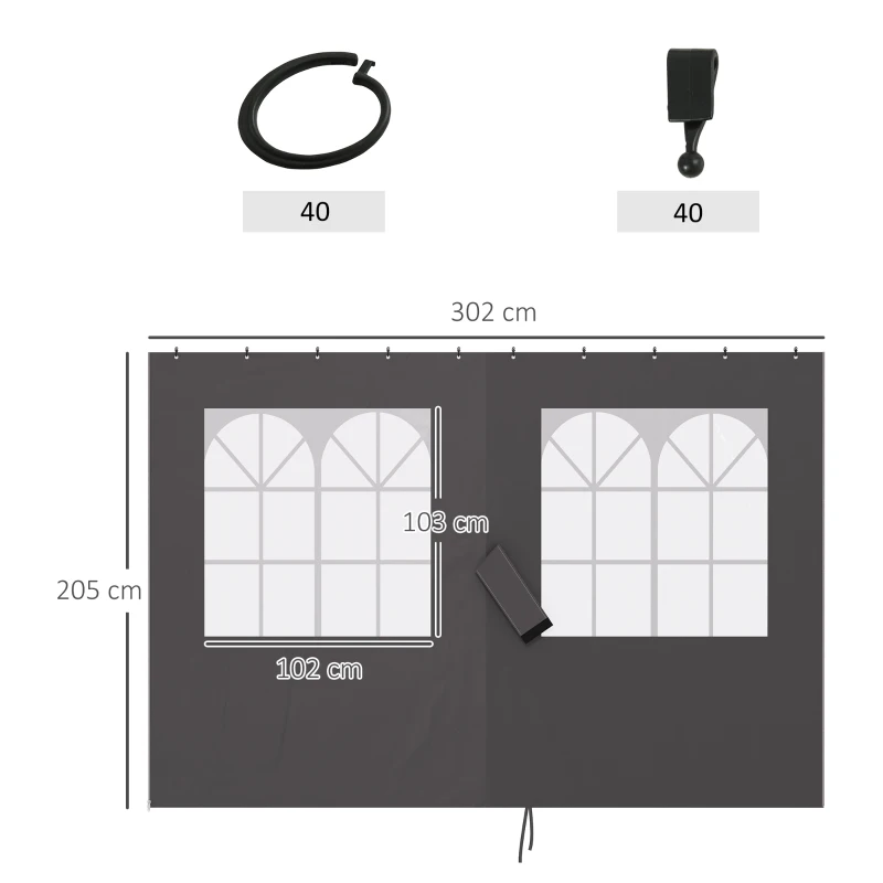 Outsunny Parois de pavillon, panneaux de parois latérales pour pavillon de jardin, avec fermeture éclair, 3 x 4 m Pavillon, Gris foncé