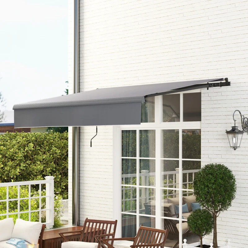 Outsunny Auvent Manuel Rétractable pour Jardin avec Manivelle Protection UV Structure en Métal et Aluminium 295x200 cm Gris