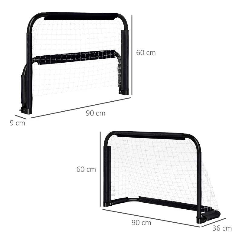 HOMCOM Ensemble de but de football, 2 mini buts pliables, cadre en métal, incl. outils, 90 x 36 x 60 cm, Noir