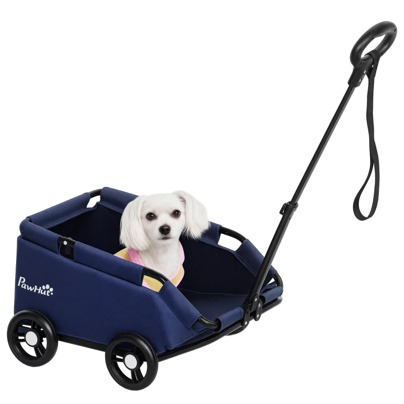 PawHut Passeggino per Cani Pieghevole con Borsa e Cuscino, in Acciaio e Tessuto Oxford, 53x45x28 cm, Blu Scuro