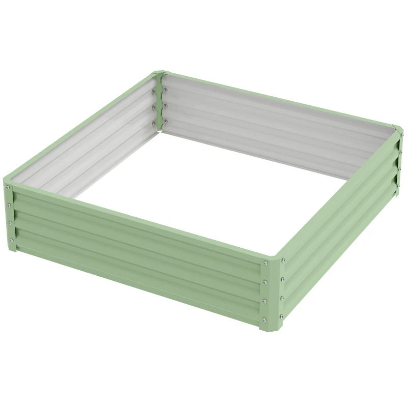 Outsunny Bac de plantation de jardin, Bac de plantation en acier, Vert, 120 x 120 x 30 cm