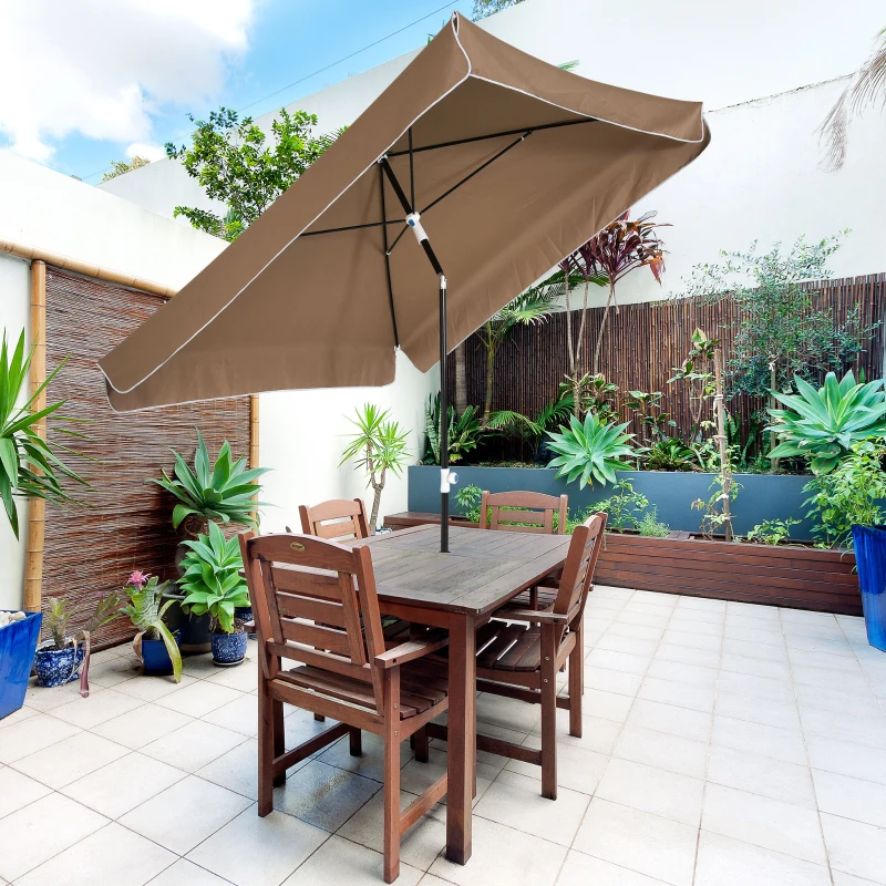 Outsunny Parasol 2x2 m d'extérieur avec auvent carré, réglable et portable, en métal et polyester, Café