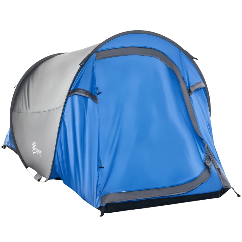 Outsunny Tente pop up montage instantané - tente de camping 2 pers. - 1 porte + 2 fenêtres - dim. 2,2L x 1,08l x 1,1H m - fibre verre polyester bleu gris