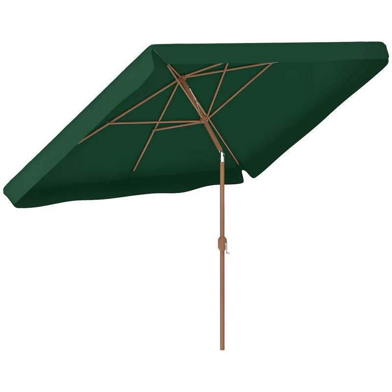Outsunny Umbrelă de Grădină Înclinabilă cu Deschidere cu Manivelă, și Orificiu de Ventilație, 300x200x235 cm, Verde Închis