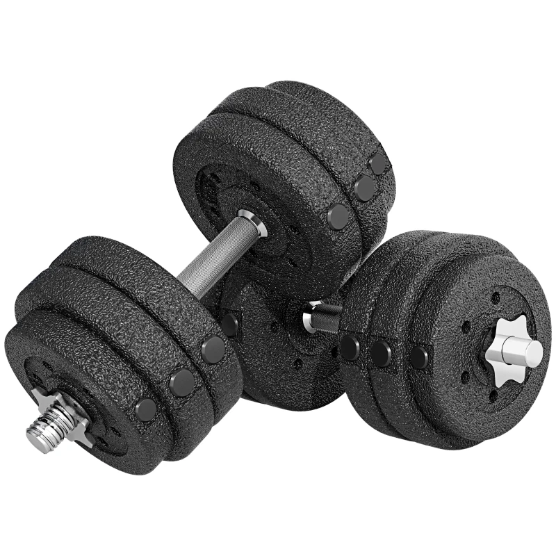 HOMCOM Set Haltères de 30 kg (8x2,5 kg, 4x1,5 kg) avec 12 Disques et 2 Haltères de 2 kg, 43x18x7,5 cm, Noir