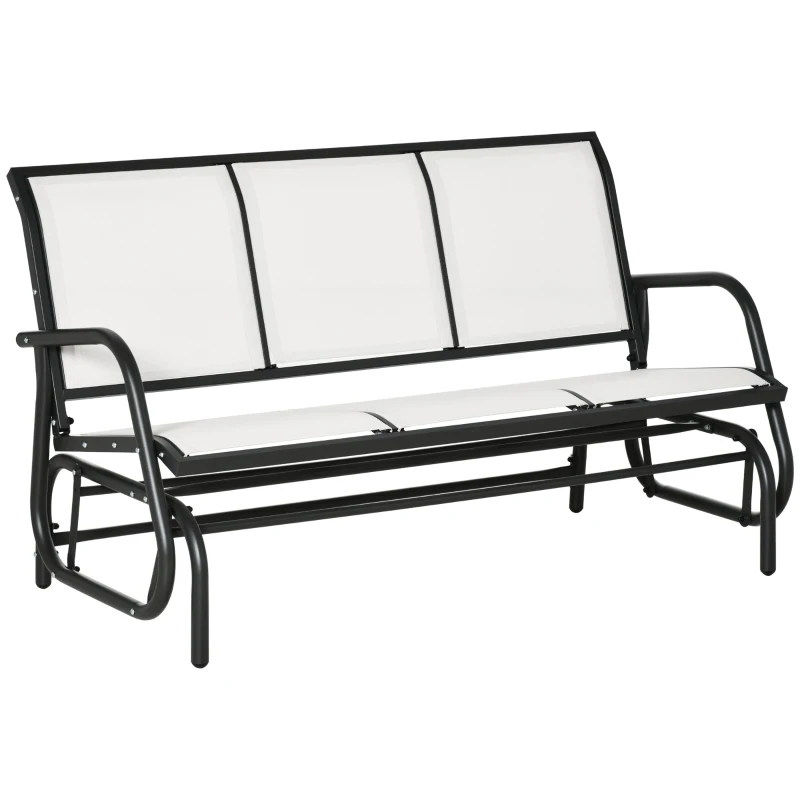 Outsunny Banc à Bascule de Jardin à 3 Places en Métal et Toile en Maille Respirante, 147x70x85cm, Beige