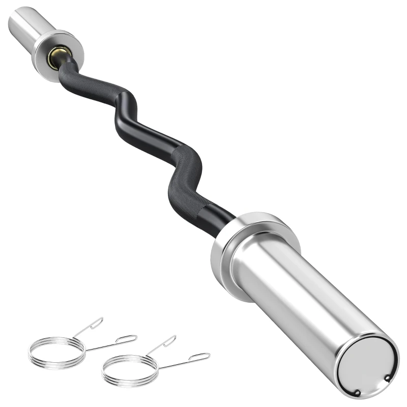 SPORTNOW Barre de Poids en Acier 120 cm Barre Curl EZ avec 2 Pinces Charge 100 kg pour les Disques de Ø5 cm Noir et Argent