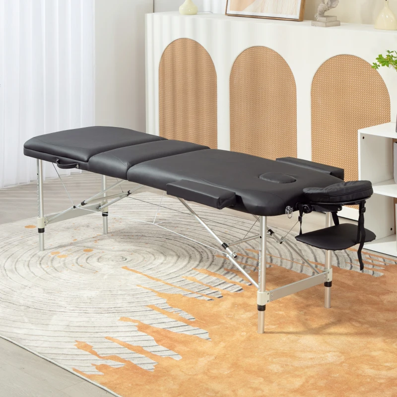 HOMCOM Lit de Massage Pliable à Hauteur Réglable, en Aluminium et Plastique, 215x81x61-84 cm, Noir
