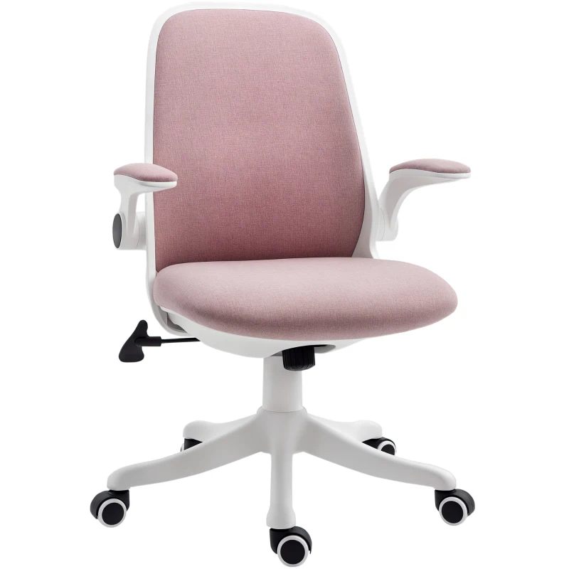 Vinsetto Chaise de bureau tissu lin hauteur réglable pivotante 360° accoudoirs relevables support lombaires réglable rose