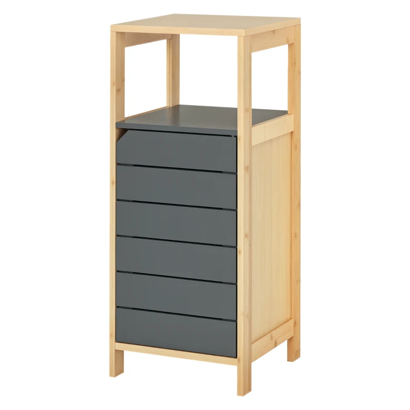 HOMCOM Meubles de Salle de Bain sur Pied Armoire de Rangement Colonne Gain de place avec Porte et tiroir en Bois et Bambou 32L x 30l x 80H cm