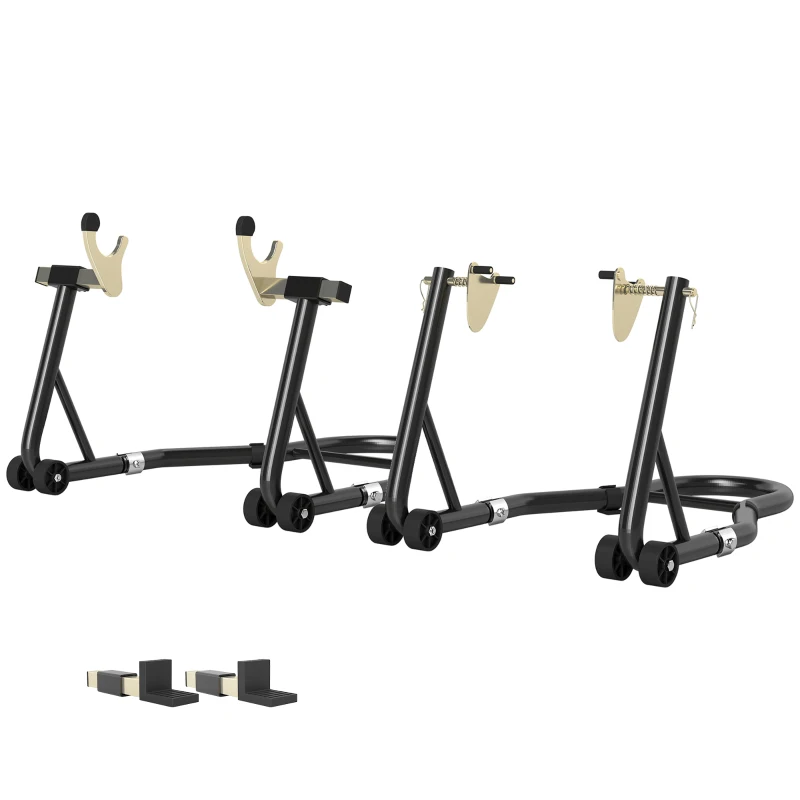 HOMCOM Set 2 Béquilles Élévatrices Réglables en Triangle en Acier avec Roulettes et Fourches en U et L, Noir