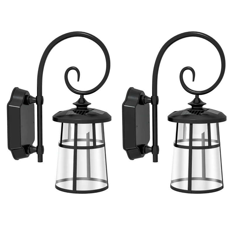 Outsunny Lot de 2 lampes murales appliques solaires LED pour l'extérieur IP44 16,5x25,5x41cm noir
