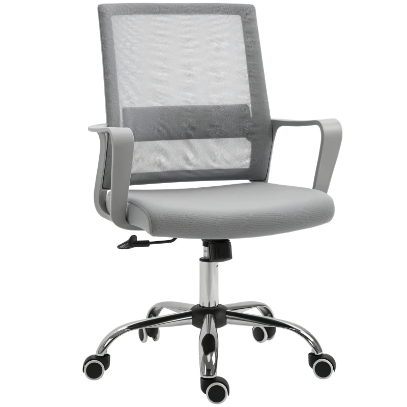 Vinsetto Fauteuil chaise de bureau ergonomique hauteur réglable pivotante 360° revêtement maille gris