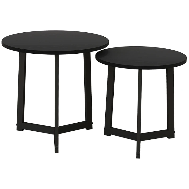 HOMCOM Lot de 2 Tables Basses Modernes, Cadre en Métal, MDF, Design Rond, Empilable, Noir