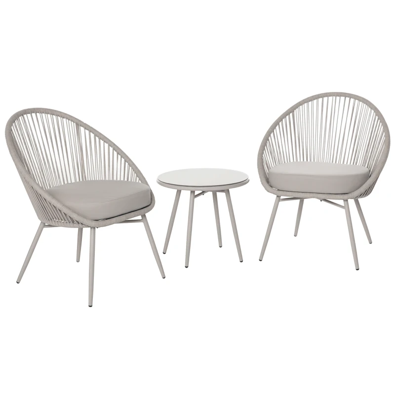 Outsunny Set da Giardino in Rattan Sintetico Stile Boho con Tavolino e 2 Sedie, Bianco Crema