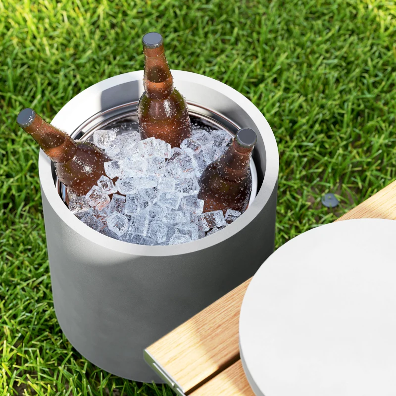 HOMCOM Table d'Extérieur, Table d'Appoint avec Refroidisseur, Seau à Glace, Gris clair
