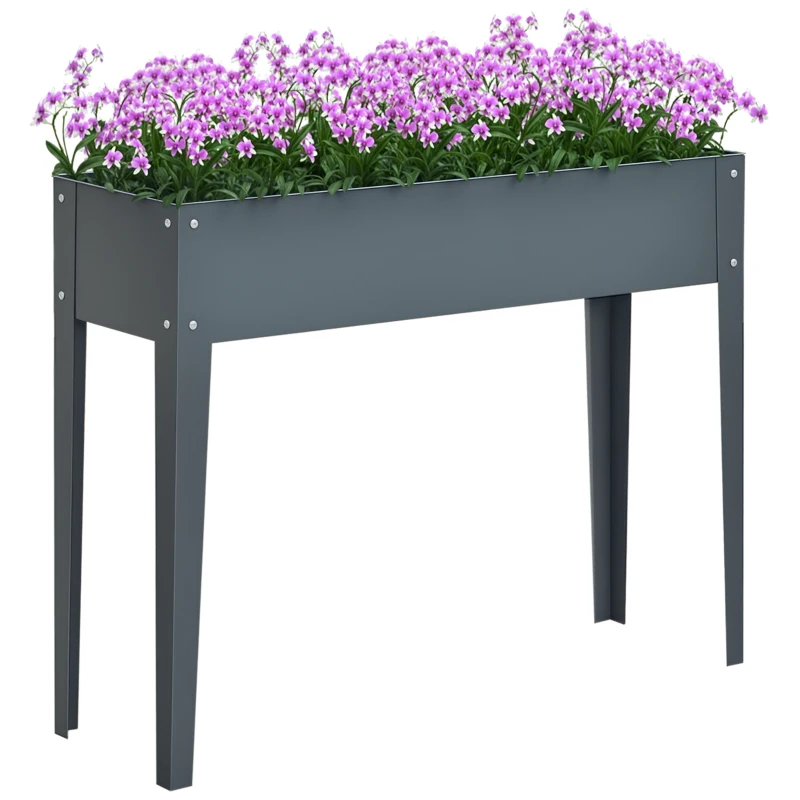 Outsunny Fioriera da Esterno Rialzata in Metallo con 3 Fori di Drenaggio, 100x30x80 cm, Grigio