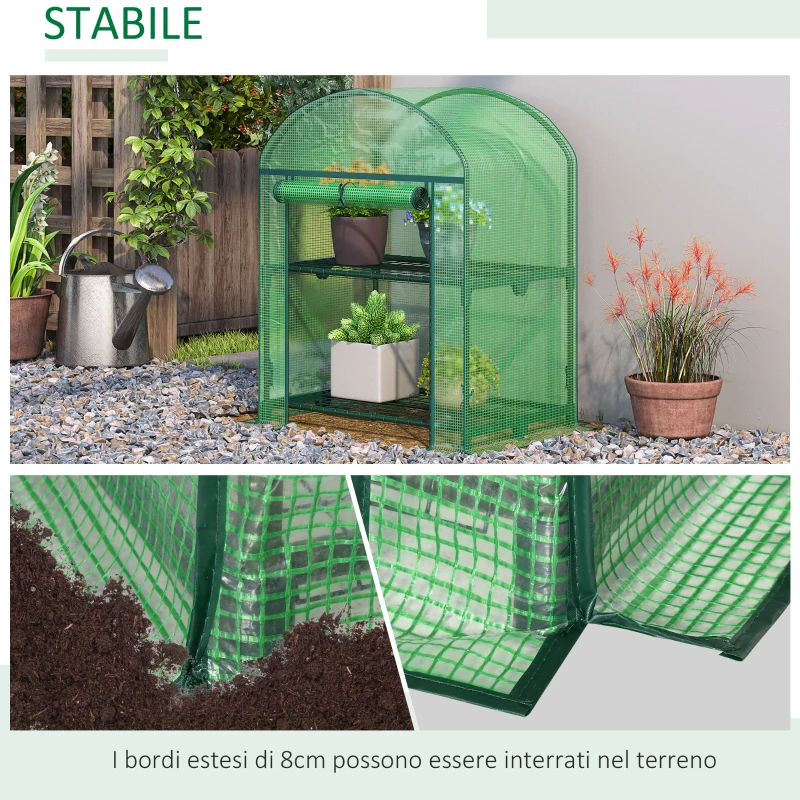 Outsunny Mini Serra da Giardino con 2 Ripiani in Metallo e Copertura in PE, 69x49x92cm, Verde