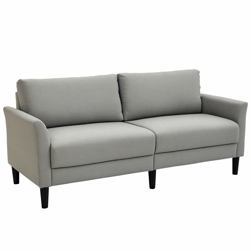 HOMCOM Canapé 3 Places Style Contemporain assises Larges Profondes accoudoirs courbés piètement effilé Bois hévéa Noir Polyester Gris Clair