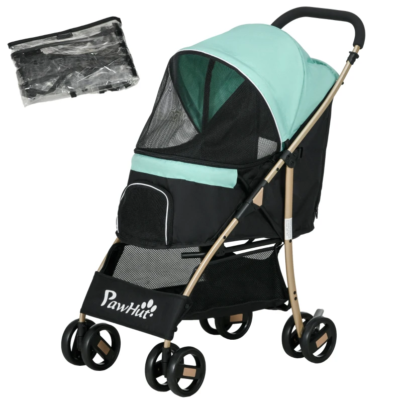 PawHut Poussette pour Petits Chiens Pliable avec Housse Anti-Pluie, Panier et Laisse Intégrée, Vert