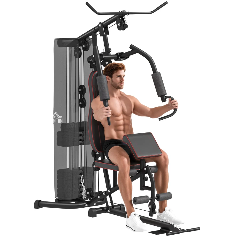 HOMCOM Stazione Fitness con Pesi da 45kg in Acciaio per Allenamento a Casa, 170x104x205cm, Nero