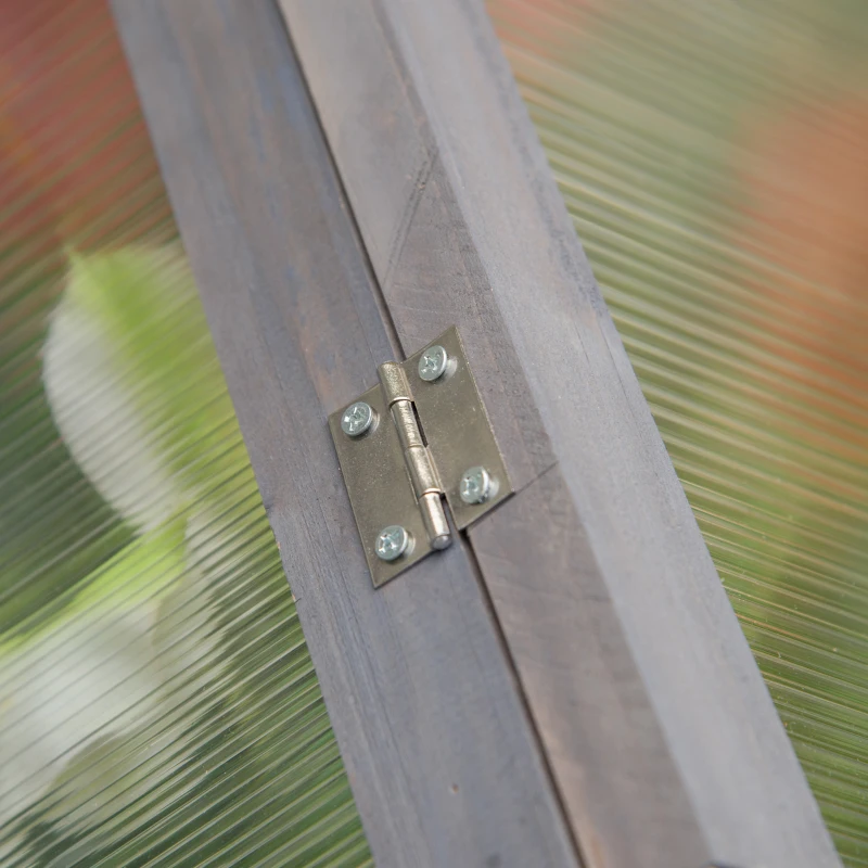 Outsunny Mini serre, Serre compacte en bois, Panneaux en polykarbonat, Ouverture de ventilation, 90L x 52l x 49,5H cm, Gris