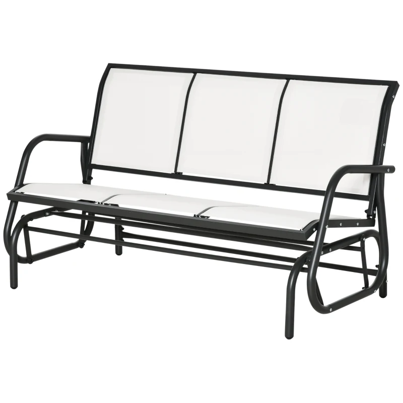 Outsunny Banc à Bascule de Jardin à 3 Places en Métal et Toile en Maille Respirante, 147x70x85cm, Beige