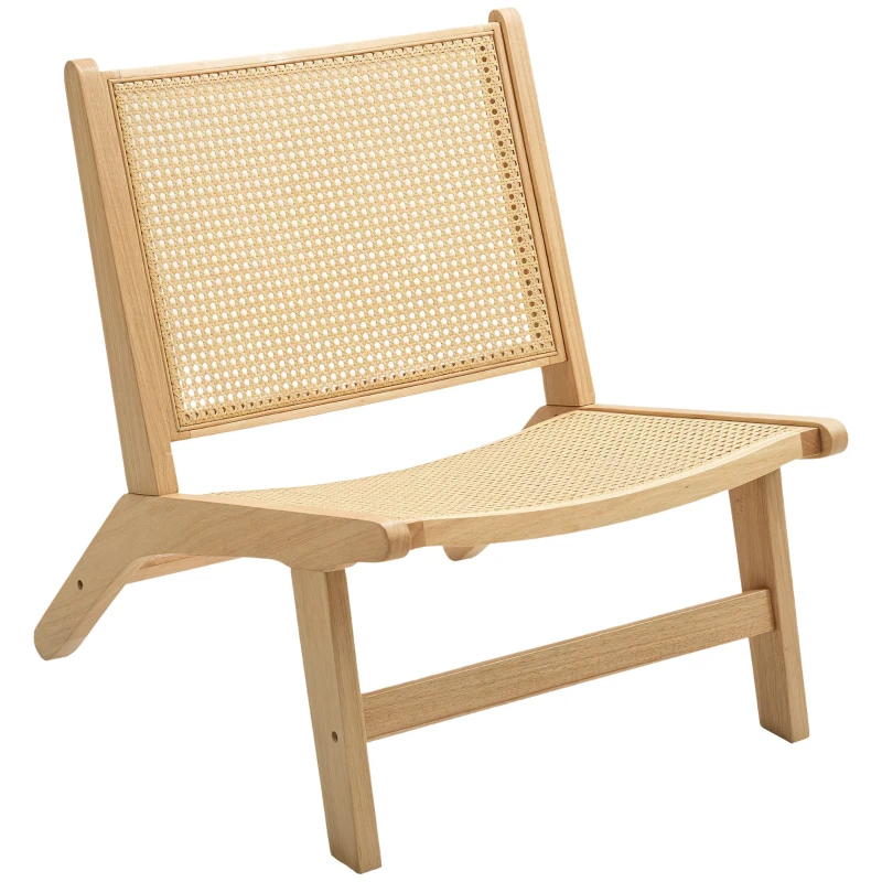 HOMCOM Fauteuil en Rotin, Fauteuil de Lecture, Cadre en Bois, Siège Large, 64 x 70 x 74 cm, Bois Naturel