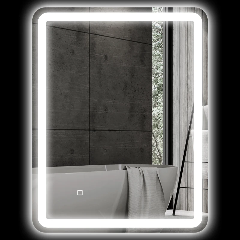HOMCOM Miroir de salle de bain, éclairé, commande tactile, anti-buée, gradable, 3 couleurs de lumière, 60 x 80, Argent