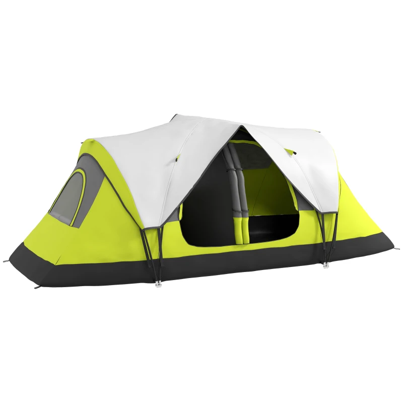 Outsunny Campingzelt, 2 chambres, cloison, pour 6-8 personnes, Protection contre la pluie, Vert foncé