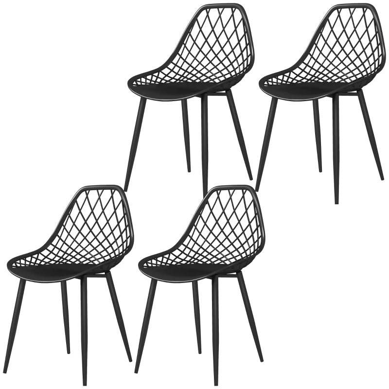 HOMCOM Ensemble de 4 Chaises de Salle à Manger Modernes avec Dossier Perforé en Plastique et Pieds en Métal, Noir