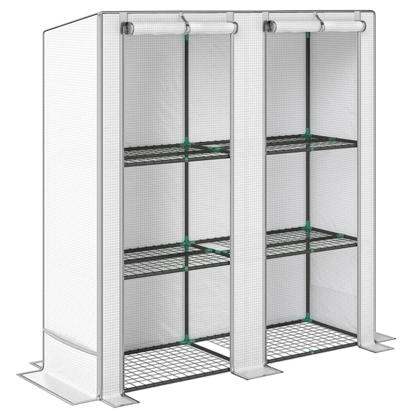 Outsunny Estufa de Exterior Pequena com 3 Prateleiras 2 Portas de Enrolar Capa de PE e Estrutura de Aço 144x48x152 cm Branco