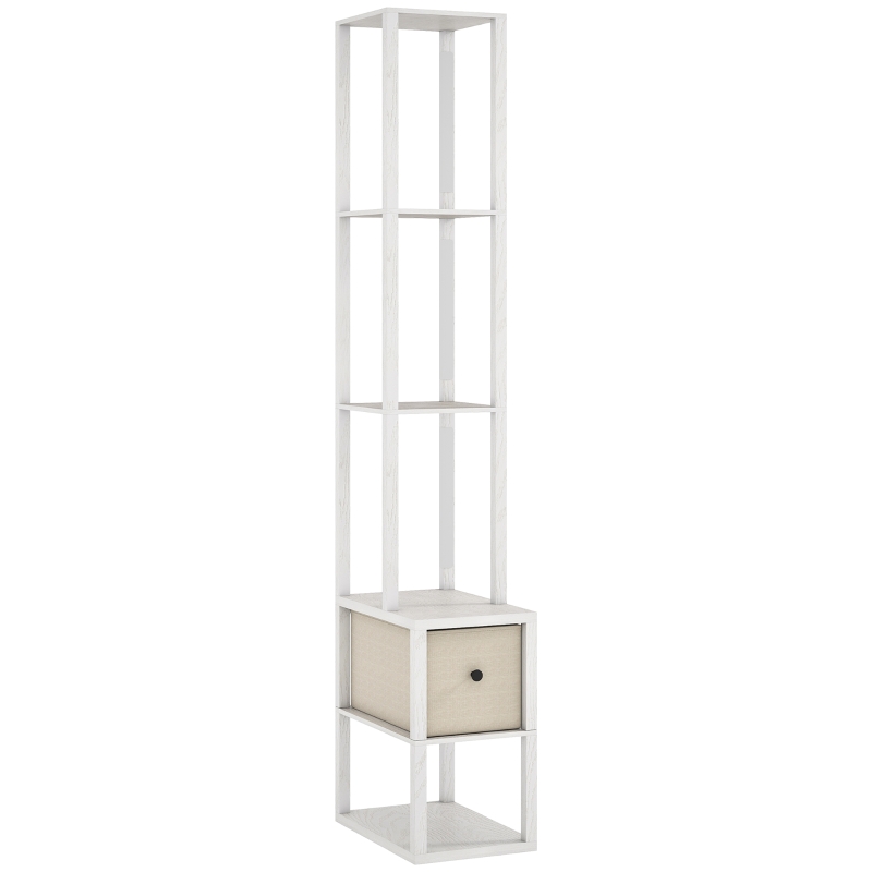 HOMCOM Lámpara de Pie Moderna con Estantes Abiertos Cajón de Tela e Interruptor de Pie para Dormitorio Sala de Estar Blanco