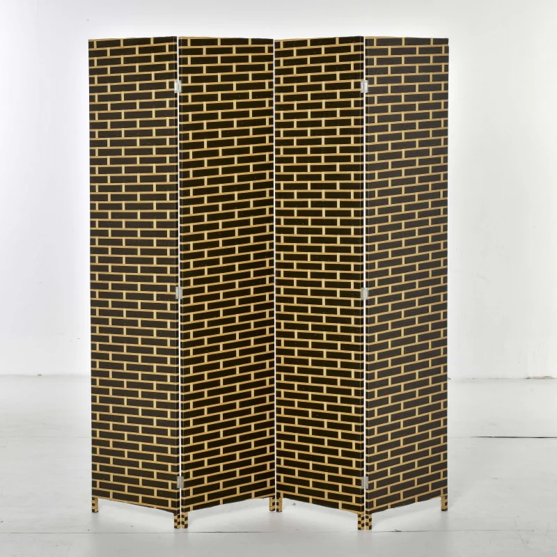 HOMCOM Paravent intérieur 4 Panneaux Pliables 180L x 180H cm séparateur de pièce Bois de peuplier Fibres de Papier tressée Chocolat Paille
