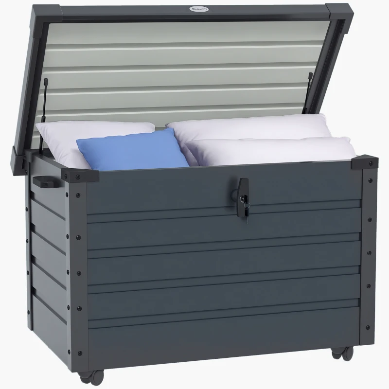 Outsunny Baule da Esterno da 295L con Serratura e 2 Maniglie, in Acciaio Zincato, 120x62x66 cm, Grigio Scuro