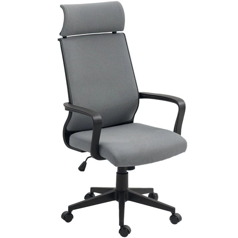 HOMCOM Chaise de bureau avec dossier souple, roulettes, accoudoirs, chaise de bureau réglable en hauteur, laine, Gris