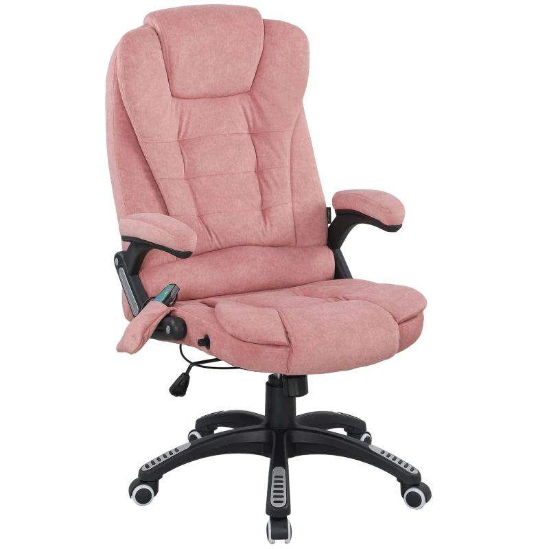 Vinsetto Cadeira de Escritório com 6 Pontos de Massagem Reclinável até 130° com Função de Aquecimento 65x71x110-120 cm Rosa