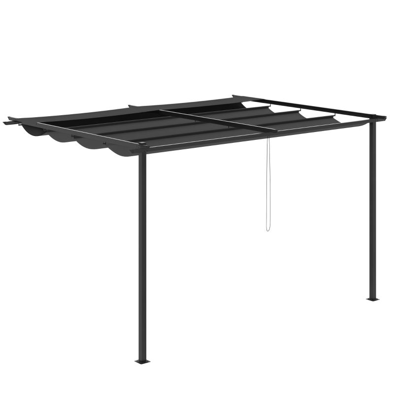 Outsunny Gazebo Pergola 4x3m in Acciaio e Poliestere con Tettuccio Scorrevole, Grigio