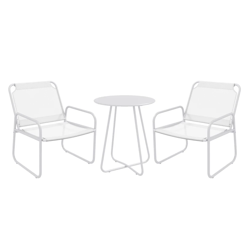 Outsunny Conjunto de Muebles de Jardín de 3 Piezas con Marco de Acero Reposabrazos y Almohadillas Ajustables para los Pies Blanco