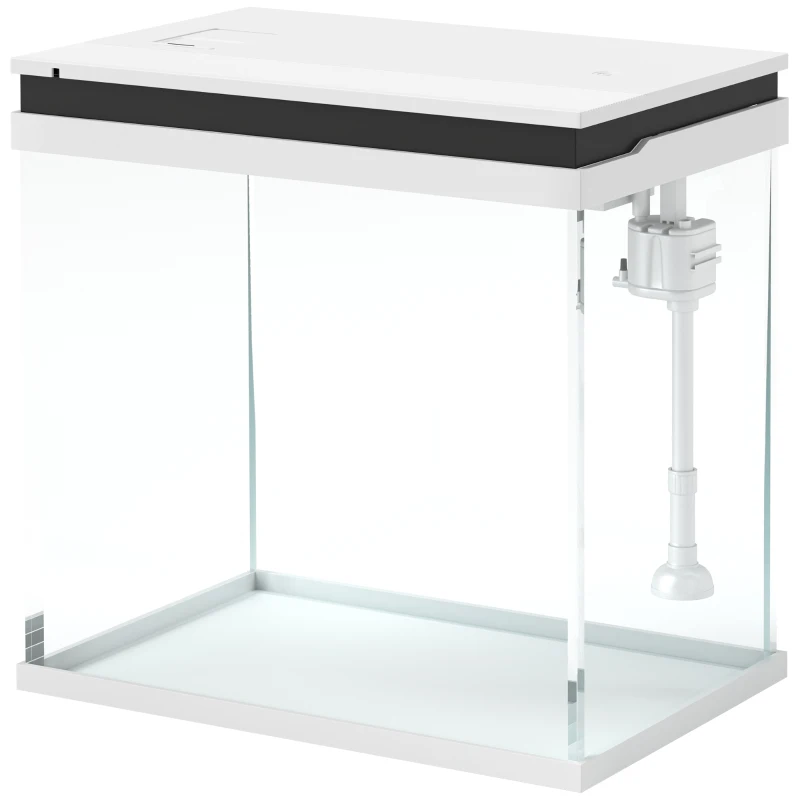 PawHut Aquarium pour Poissons Rouges 26L avec Lumières LED, Système de Filtrage et Pompe à Eau, 38x26x38 cm, Blanc