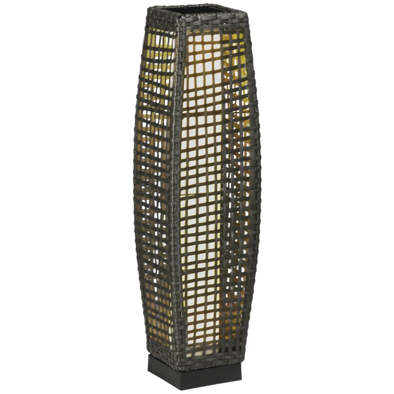 Outsunny Lámpara Solar de Jardín de Ratán Sintético con Luces LED Encendido/Apagado Automático 21x21x78 cm Gris