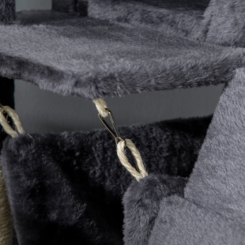PawHut Arbre à Chats avec Griffoir pour Chats, Maison pour Chats, Hamac, Lit, Tunnel et Balle, 48x48x125 cm, Gris Foncé