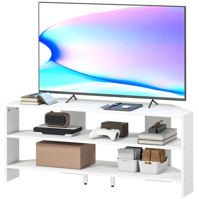HOMCOM Mobile TV d'Angle pour 47" max avec 2 Étagères Ouvertes, en Bois, 110x36x45 cm, Blanc