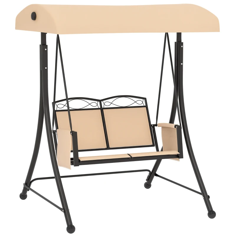 Outsunny Dondolo da Giardino 2 Posti con Tetto Parasole Regolabile e Tasche Laterali, Beige